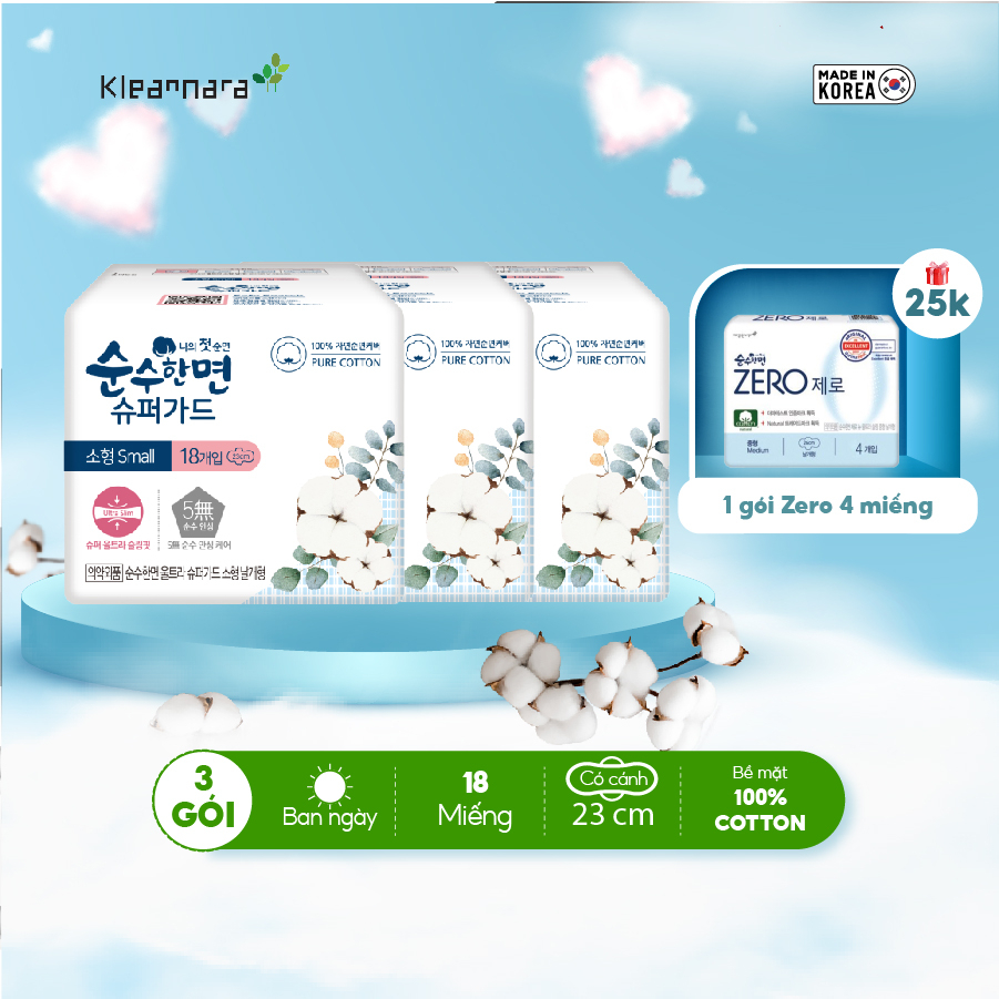 Combo 3 gói băng vệ sinh Kleannara Soonsoohan Hàn Quốc siêu mỏng ban ngày