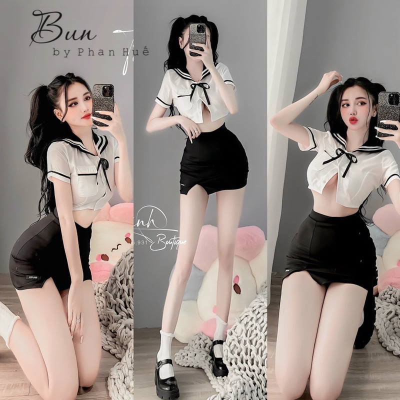 Set áo sơmi nữ kèm chân váy thuỷ thủ