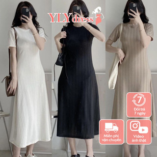 Váy đầm nữ thun cổ tròn dáng dài freesize phom rộng co giãn mặc hè đi chơi dạo phố hàn quốc basic Ylydress C1537