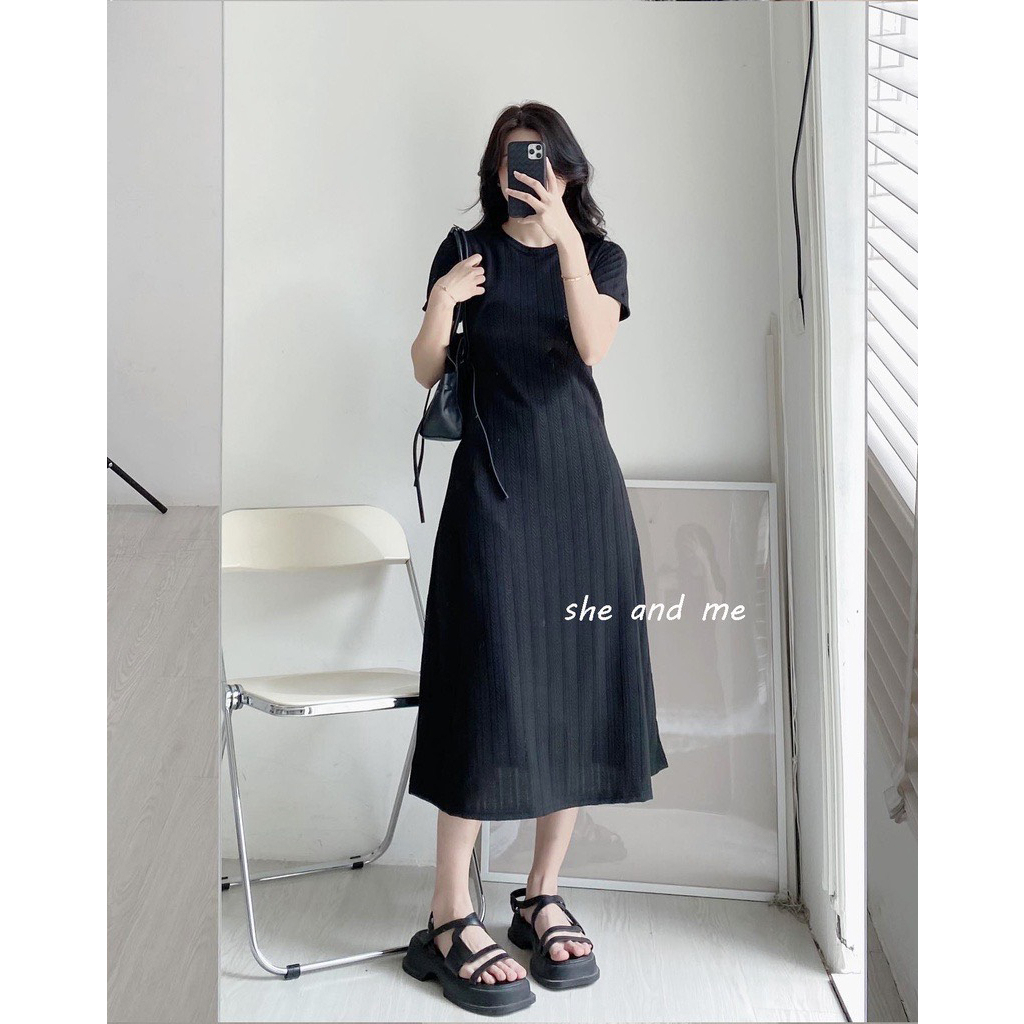 Váy đầm nữ thun cổ tròn dáng dài freesize phom rộng co giãn mặc hè đi chơi dạo phố hàn quốc basic Ylydress C1537