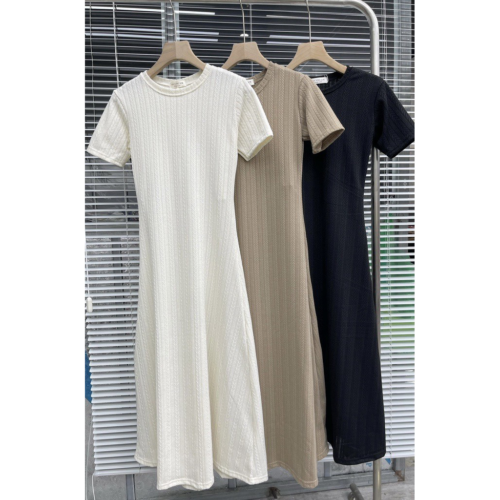 Váy đầm nữ thun cổ tròn dáng dài freesize phom rộng co giãn mặc hè đi chơi dạo phố hàn quốc basic Ylydress C1537