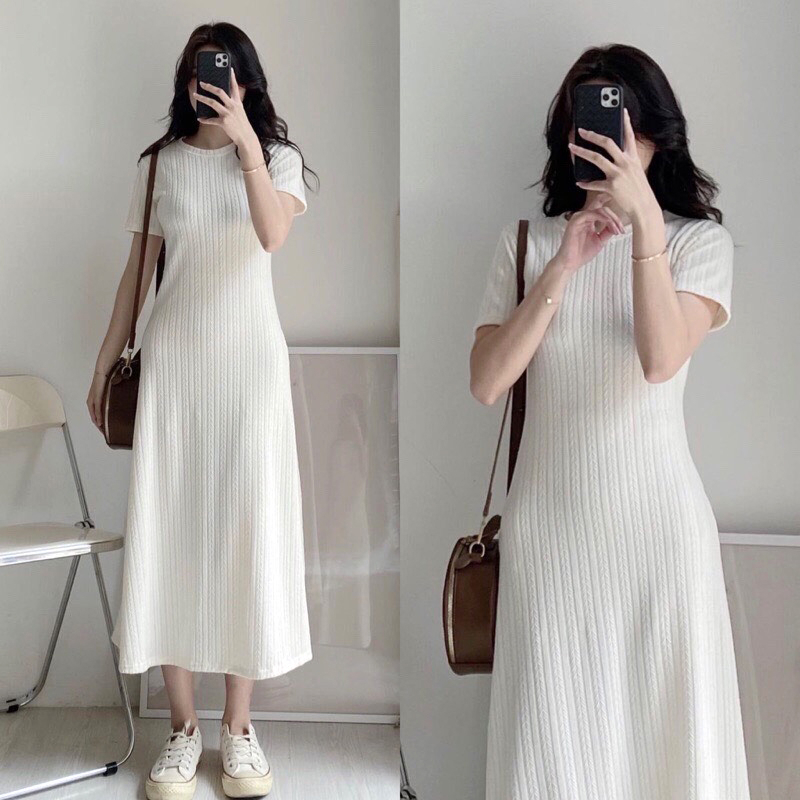 Váy đầm nữ thun cổ tròn dáng dài freesize phom rộng co giãn mặc hè đi chơi dạo phố hàn quốc basic Ylydress C1537