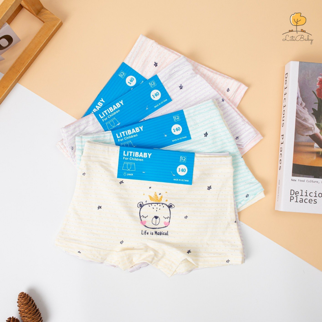 Set 2 quần chip kháng khuẩn LITIBABY cotton tre Size 24-40kg