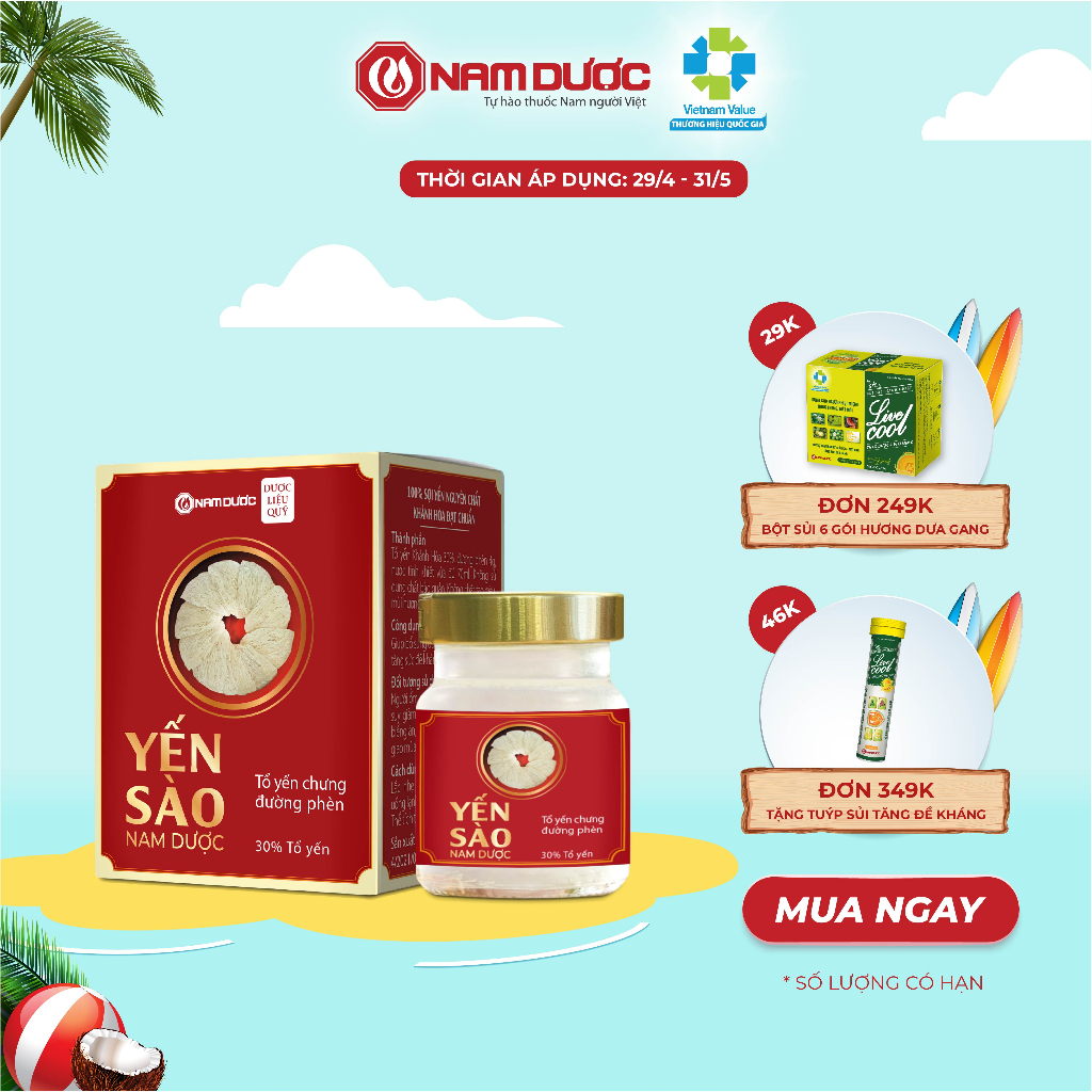 Yến sào Nam Dược tổ yến chưng đường phèn 1 lọ 70ml bồi bổ sức khỏe, tăng sức đề kháng, giảm mệt mỏi