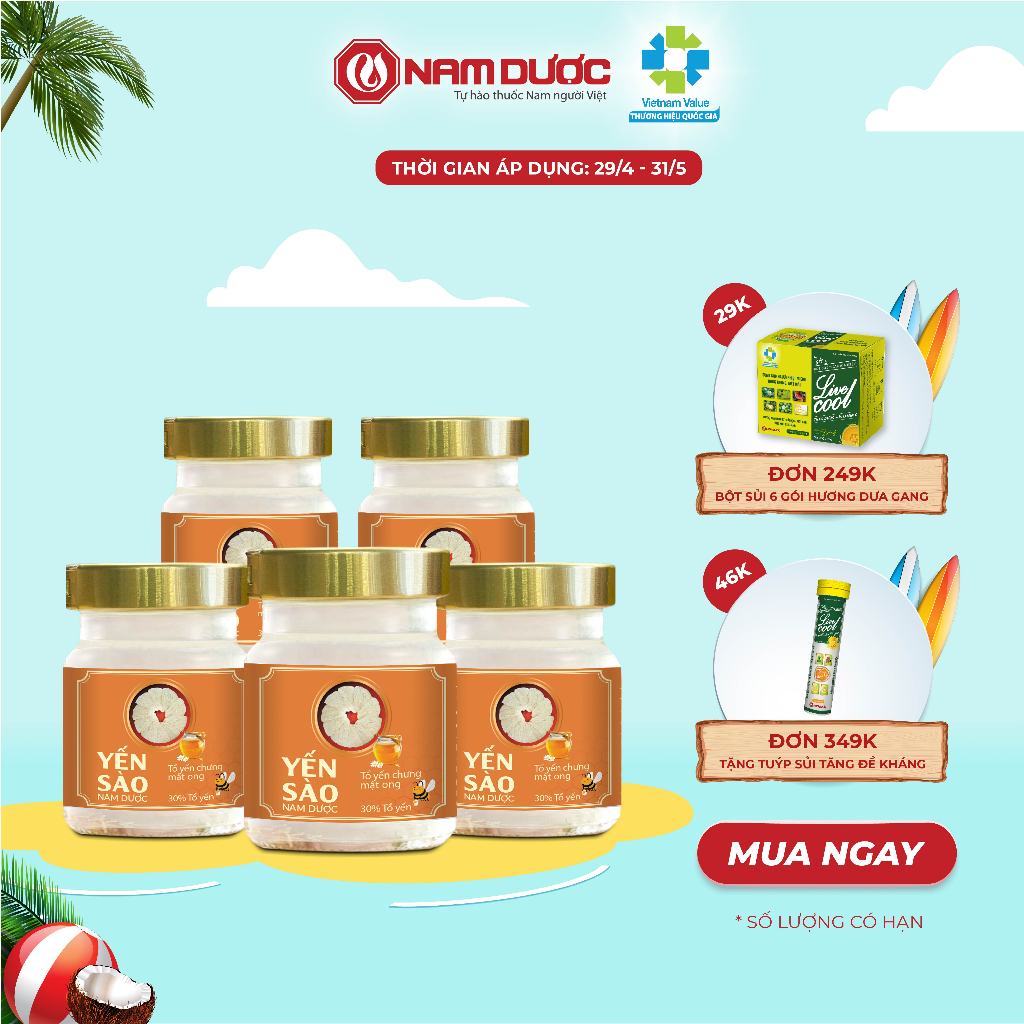 Combo 5 hộp Yến sào Nam Dược tổ yến chưng mật ong lọ 70ml, bổ sung dưỡng chất, bồi bổ sức khỏe, tăng sức đề kháng