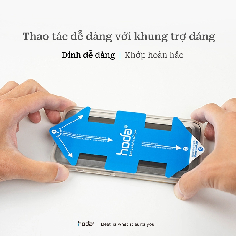 Kính cường lực HODA chống chói, chống phản chiếu full viền đen, có khung trợ dán cho iPhone 13 series