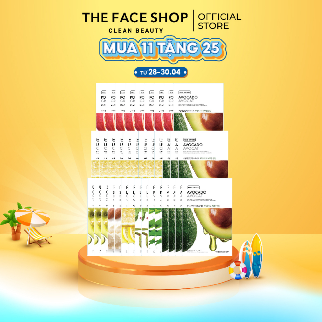 Combo 36 Mặt Nạ Real Nature THE FACE SHOP (oliu,bơ hạt,chanh,hoa sen,rong biển,lựu,bơ) 20G