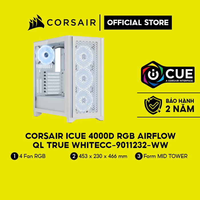 Vỏ máy tính Corsair iCUE 4000D RGB AIRFLOW QL True White/CC-9011232-WW