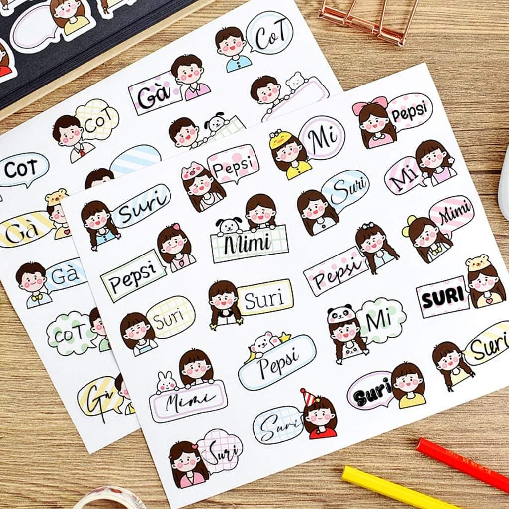 Sticker Nametag - Nhãn dán sticker ghi tên tự viết siêu dễ thương
