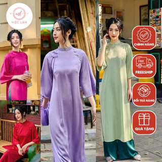 Áo dài cách tân nữ Mộc Lâm áo dài truyền thống thiết kế chất liệu lụa cao cấp dáng suông đính ngọc AD02