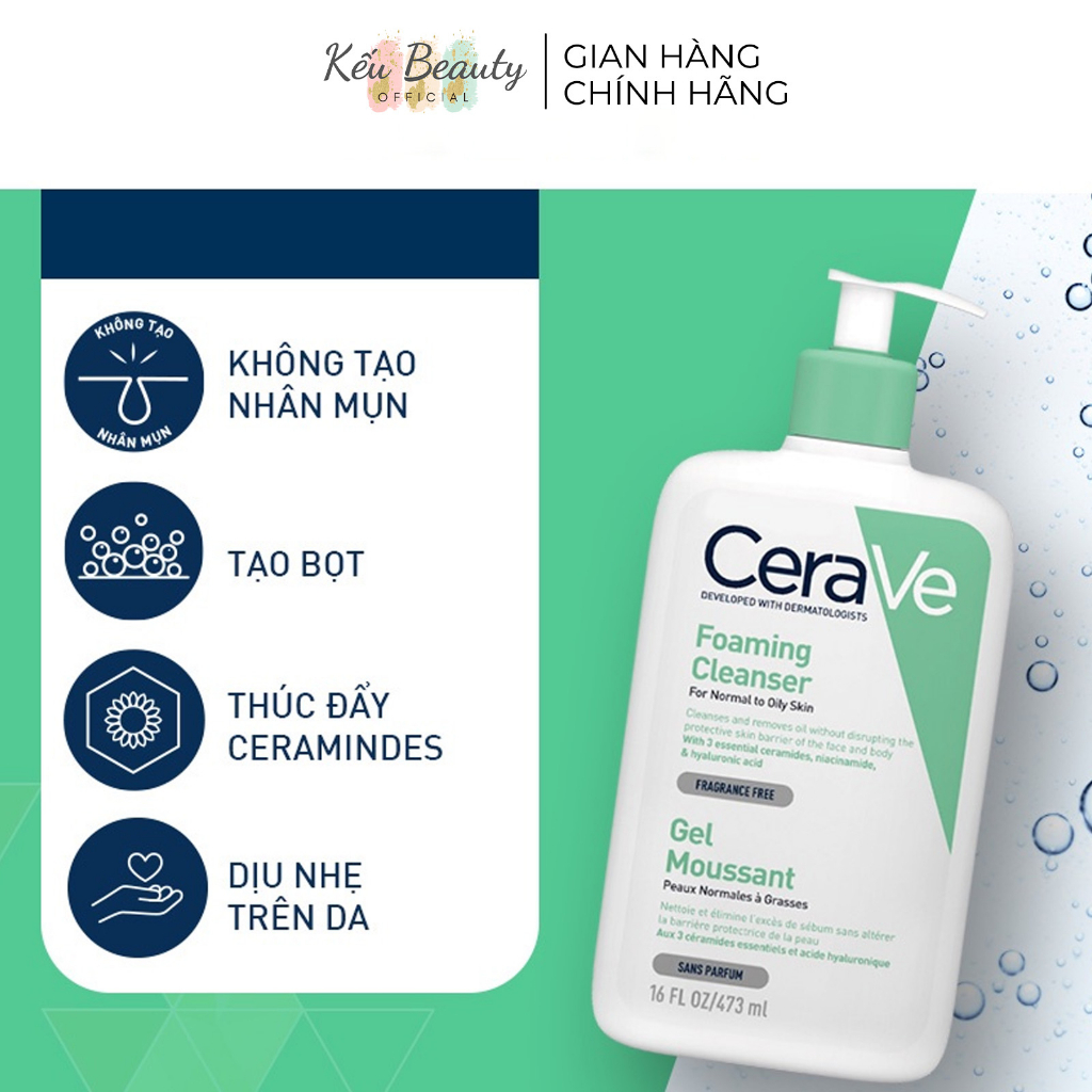 Sữa Rửa Mặt CERAVE CLEANSER cho Da Dầu Mụn, Khô, Nhạy Cảm (20ml/88ml/236ml/473ml)