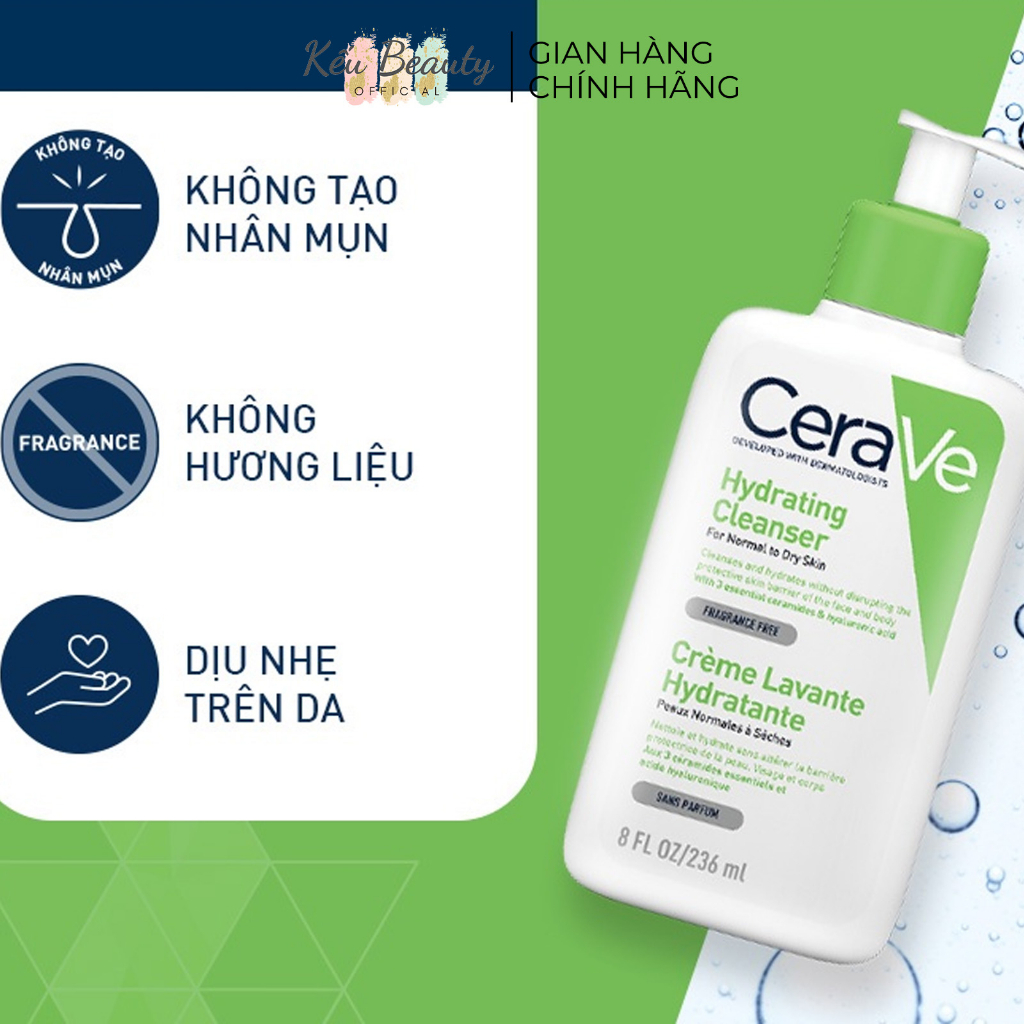 Sữa Rửa Mặt CERAVE CLEANSER cho Da Dầu Mụn, Khô, Nhạy Cảm (20ml/88ml/236ml/473ml)