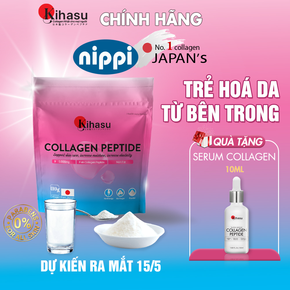 Bột collagen nippi 110g: hỗ trợ trẻ hoá da, tăng độ ẩm và tăng đàn hồi cho da: sử dụng pha nước, cho vào thức ăn