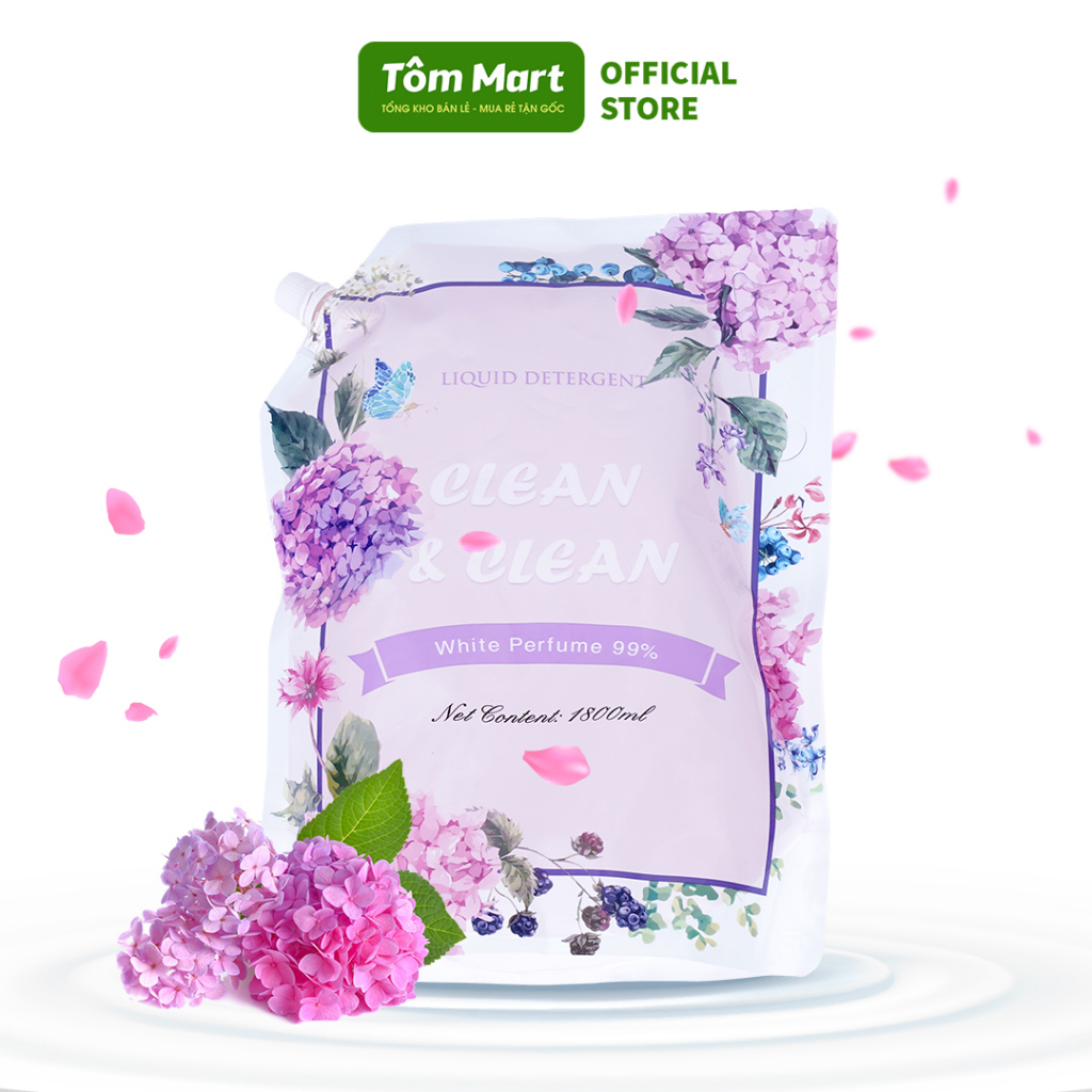Nước giặt xả Blue Clean & Clean TÔM MART sạch vết ố, giặt máy, hương cẩm tú cầu - 1.8L
