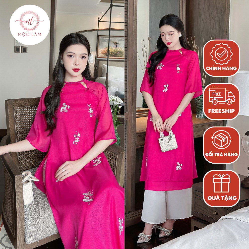 Áo dài tơ thêu cao cấp- Shop Áo dài Mộc Lâm - AD15