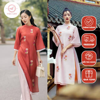 Áo dài cách tân nữ Mộc Lâm áo dài truyền thống mặc tết dáng suông thêu hoa chất liệu tơ cao cấp 4 tà đủ size AD20