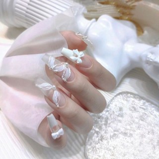 Nail box sơn gel màu thạch gạo nhám, nơ ruy băng, nail cô dâu