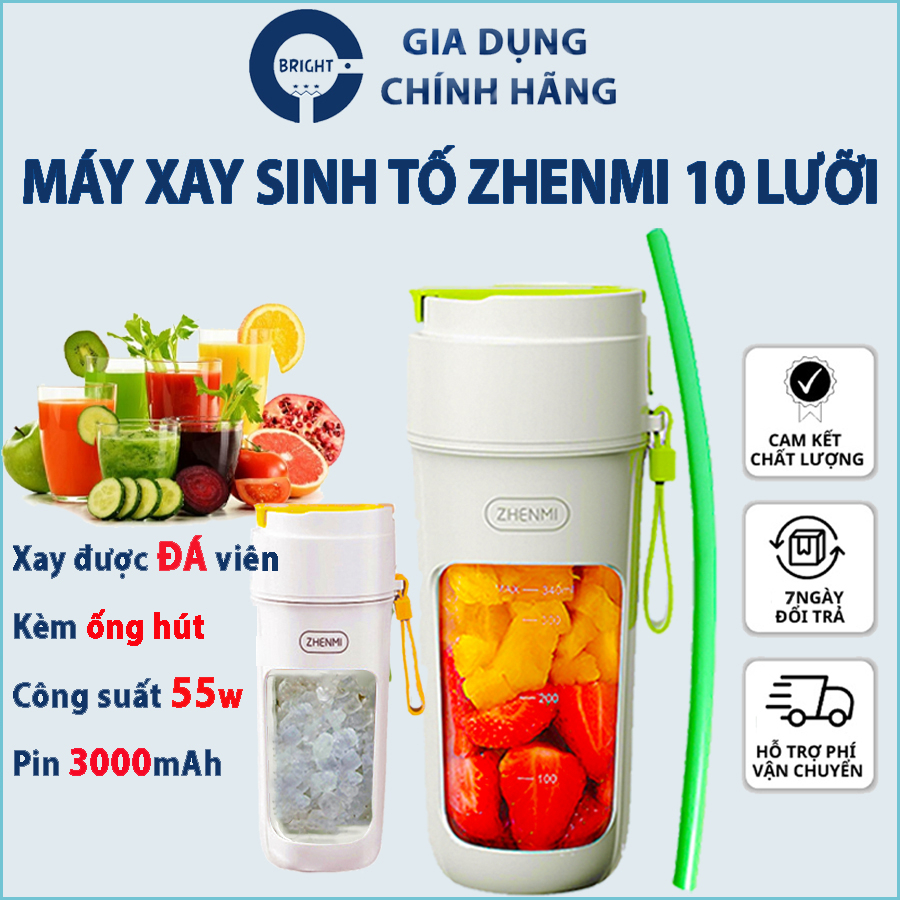 Máy xay sinh tố cầm tay Zhenmi 10 lưỡi,máy xay đá, xay hoa quả dễ dàng, công suất mạnh 55w dung tích 340ml, bảo hành 12T