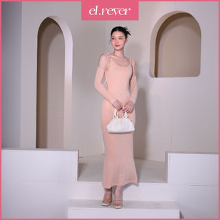 ELRÊVER - Đầm body nữ thắt nơ rớt vai tinh tế điệu đà - Màu coral - 0123D02