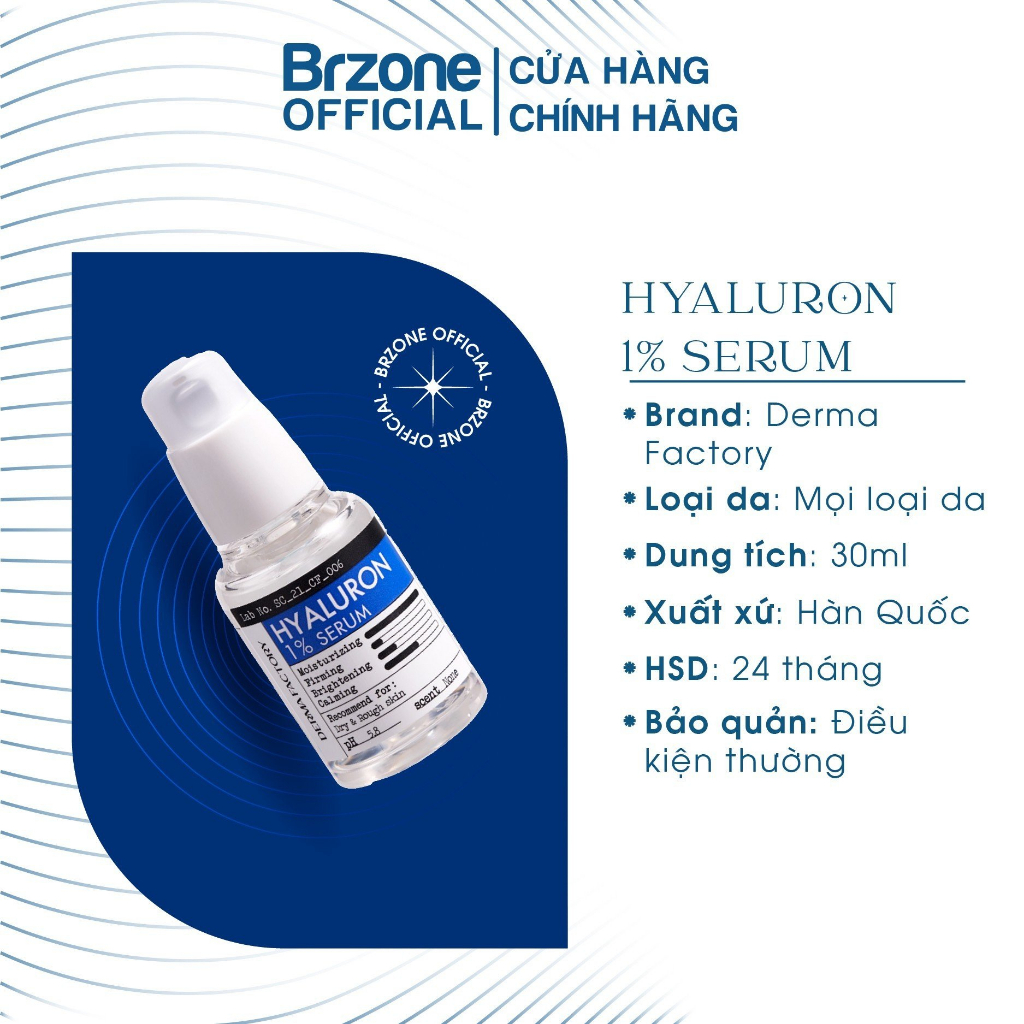 Tinh chất Serum Hyaluron 1% Derma Factory 30ml giúp giữ ẩm cho làn da khô trong thời gian dài - BRZONE OFFICIAL