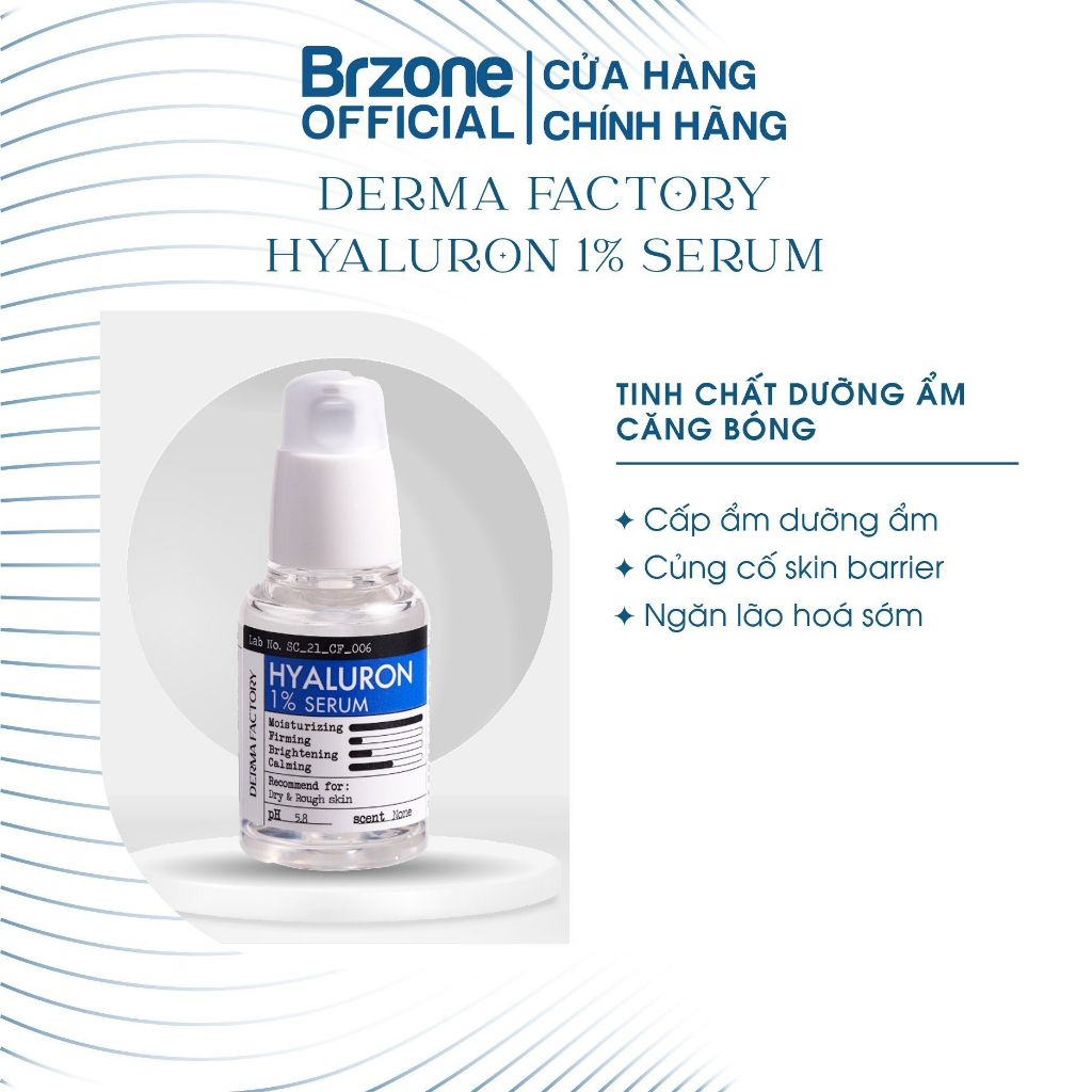 Tinh chất Serum Hyaluron 1% Derma Factory 30ml giúp giữ ẩm cho làn da khô trong thời gian dài - BRZONE OFFICIAL