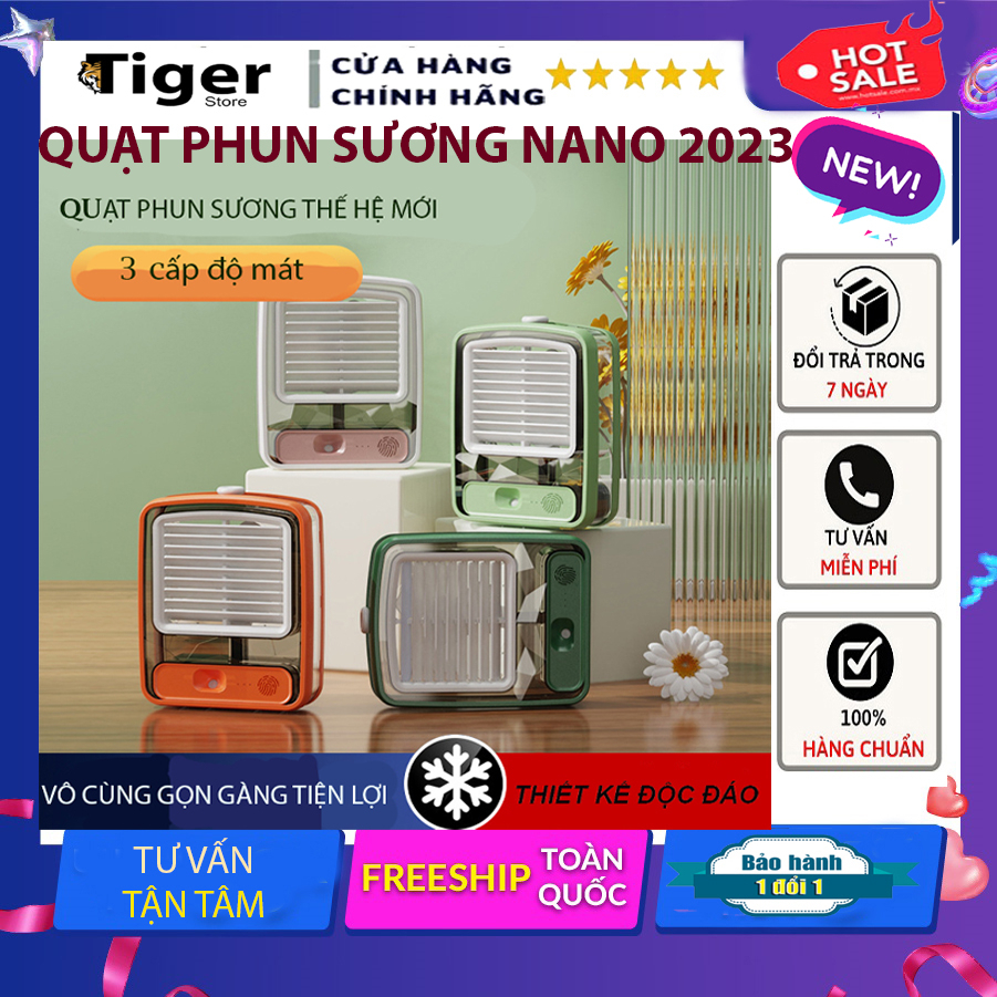 Quạt phun sương mini, Tiện lợi có đèn ngủ hoạt động êm ái với 3 tốc độ gió, Quạt hơi nước mini để bàn sạc điện