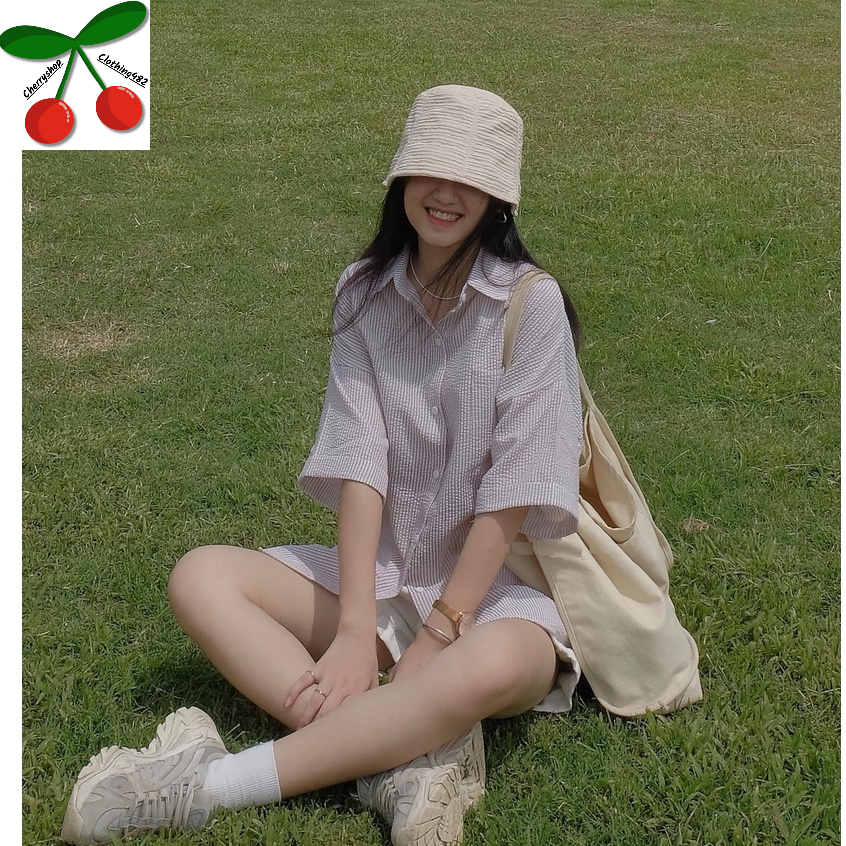 Áo Sơ Mi Chất Xốp Kẻ Trơn , Thun kiểu form rộng tay lỡ nhiều màu dáng oversize Korea thoáng mát