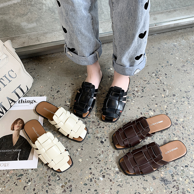 JINxCHOY SHOES Thời trang Dệt thoi Hollow Muller PU Da Phụ nữ Dép