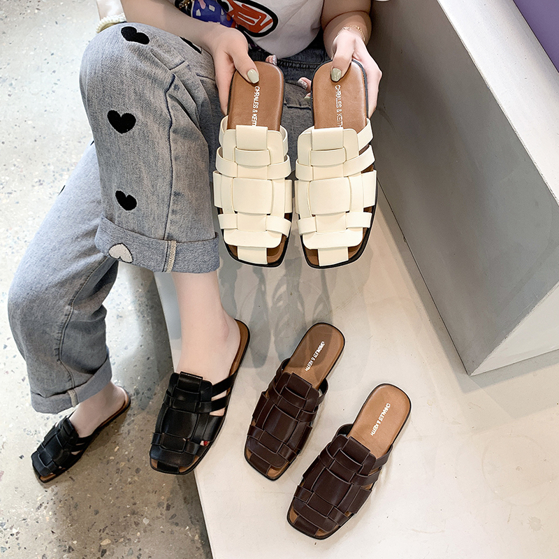 JINxCHOY SHOES Thời trang Dệt thoi Hollow Muller PU Da Phụ nữ Dép