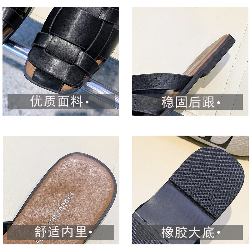 JINxCHOY SHOES Thời trang Dệt thoi Hollow Muller PU Da Phụ nữ Dép