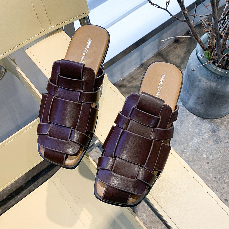 JINxCHOY SHOES Thời trang Dệt thoi Hollow Muller PU Da Phụ nữ Dép