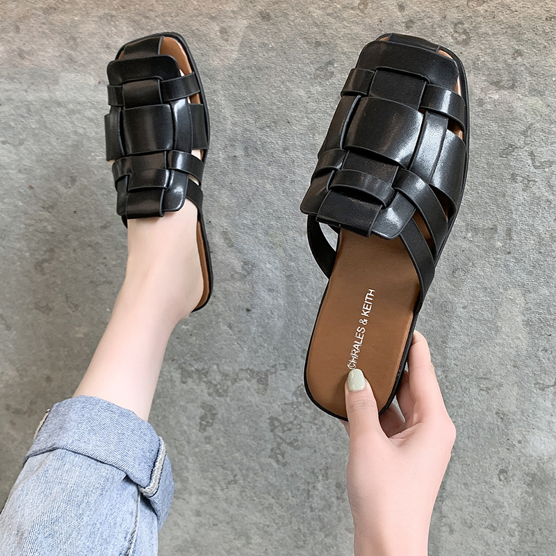 JINxCHOY SHOES Thời trang Dệt thoi Hollow Muller PU Da Phụ nữ Dép