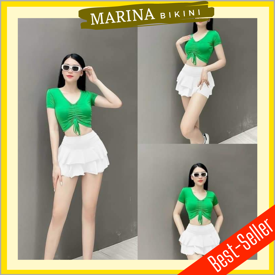 Bikini hai mảnh đồ bơi nữ nhiều màu đi biển tập yoga gym áo rút ngực tay lửng váy hai tầng MARINA021