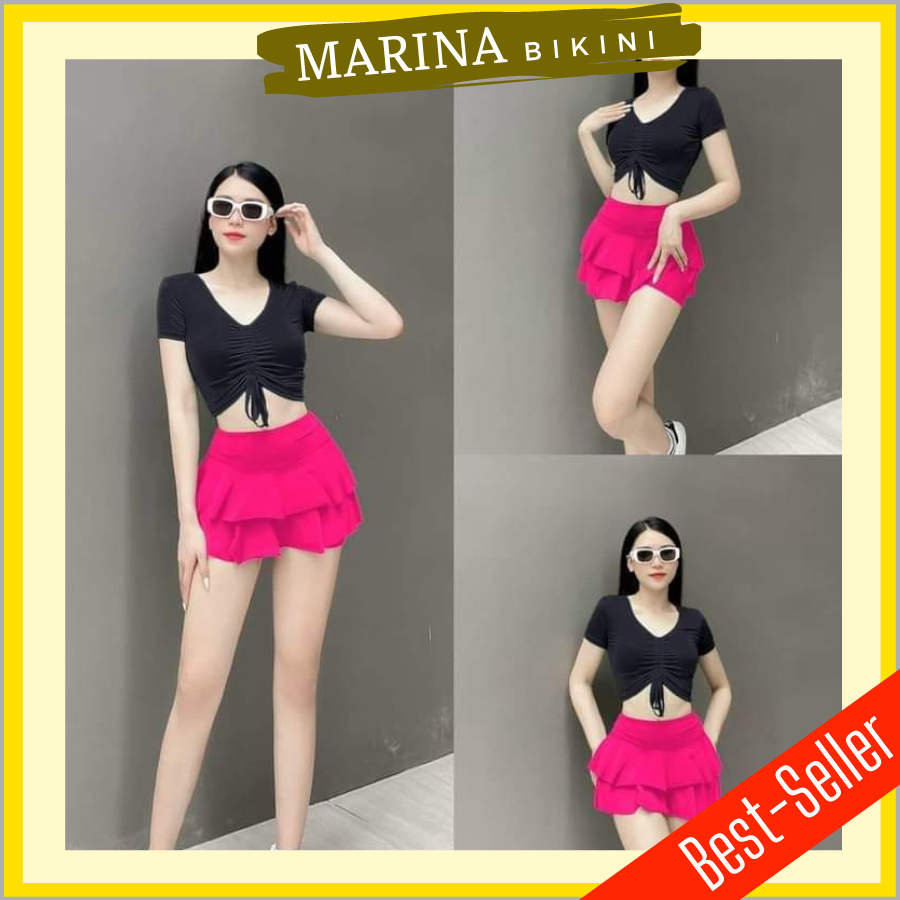 Đồ bơi đi biển lẻ bikini hai mảnh nữ nhiều màu tập yoga gym áo croptop tay lửng váy hai tầng MARINA076
