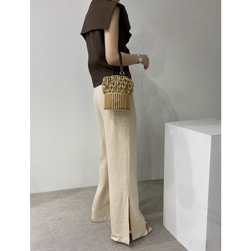 Áo chic kiểu vest sơ mi sát nách hai màu nâu trắng thời trang ulzzang Hàn Quốc