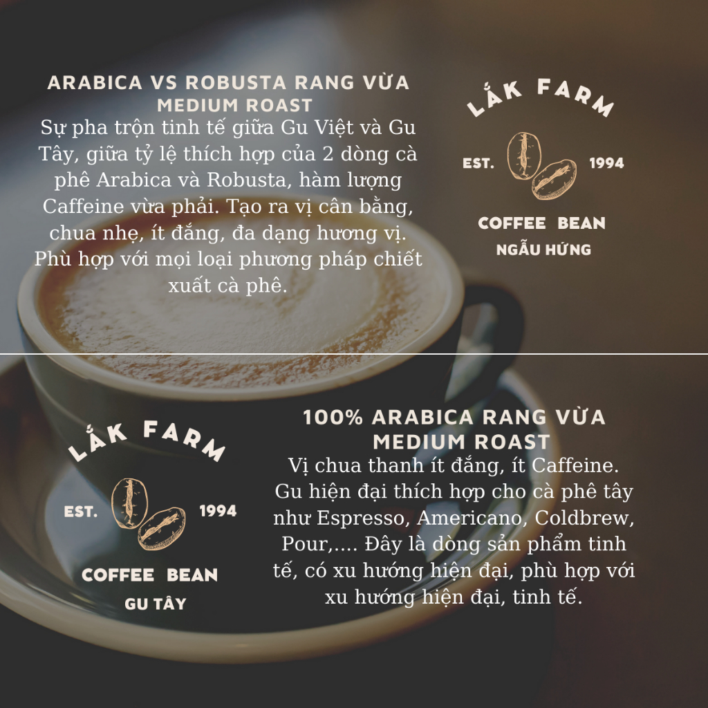 Cà phê Ngẫu Hứng Mix Arabica x Robusta x Culi Lắk Farm, nguyên chất rang mộc, vị cân bằng, thơm, đắng nhẹ, pha phin, máy