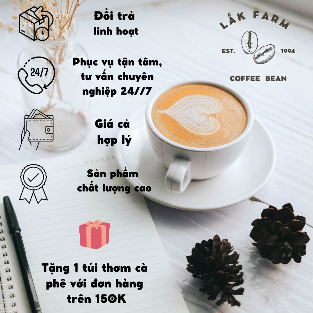 Cà phê Ngẫu Hứng Mix Arabica x Robusta x Culi Lắk Farm, nguyên chất rang mộc, vị cân bằng, thơm, đắng nhẹ, pha phin, máy