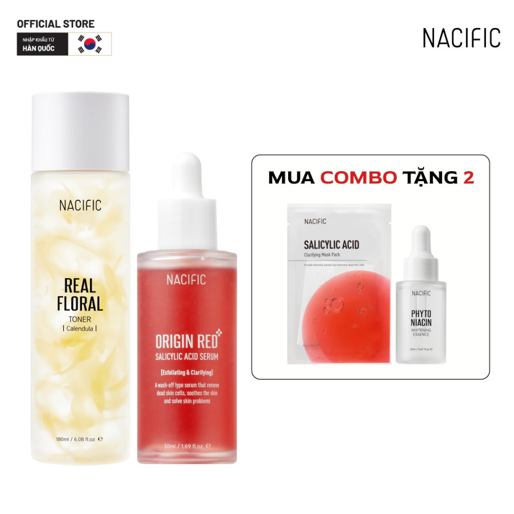 Combo Nacific Tinh chất Origin Red Salicylic Acid Serum 50ml +Nacific Nước hoa hồng Real Floral Toner Calendula 180ml