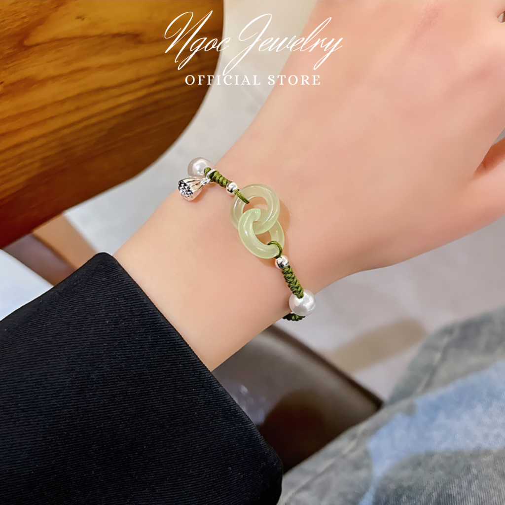 Vòng tay charm đài sen ngọc hai vòng định mệnh đan nhau