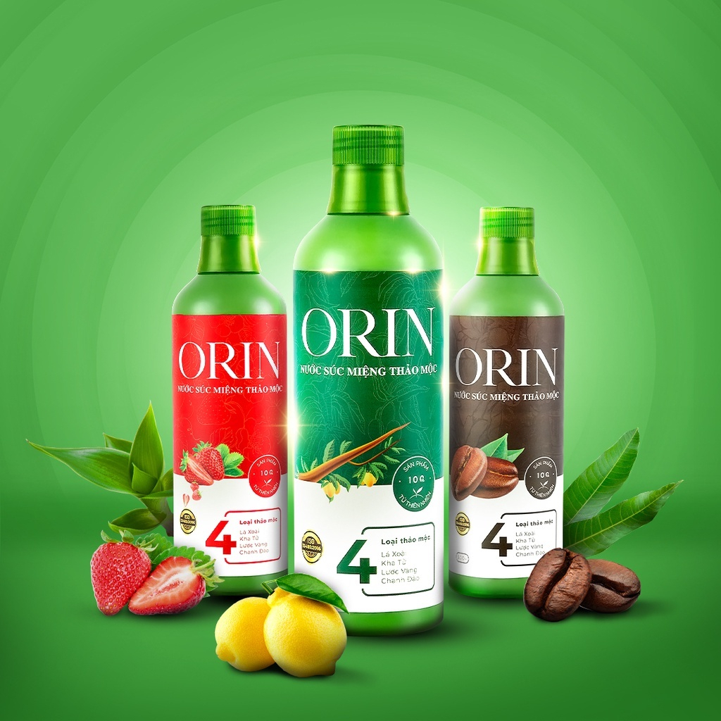 Combo 2 chai Orin 500ml-nước súc miệng thảo mộc tan mảng bám sạch răng miệng hầu họng hỗ trợ viêm họng viêm nướu nha chu