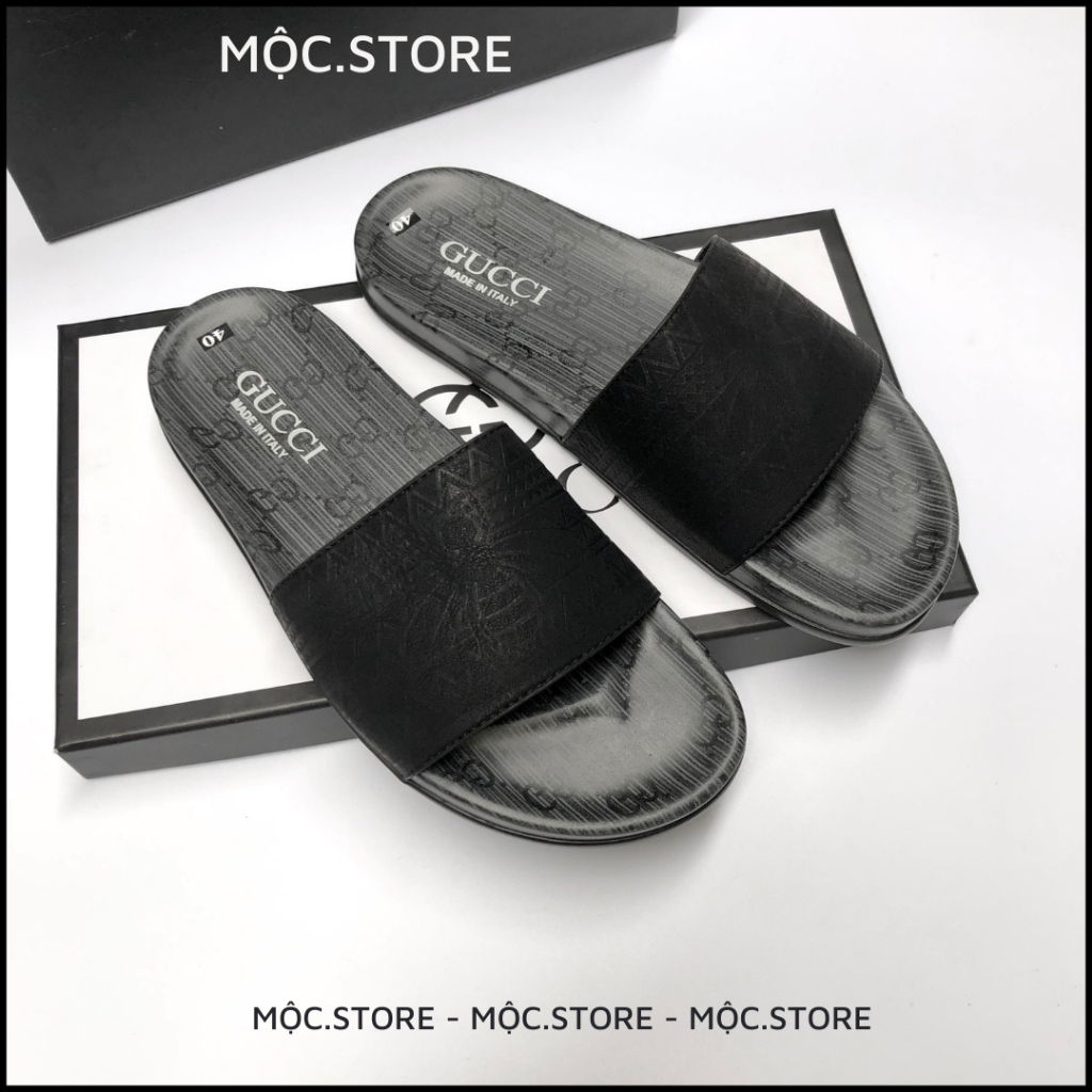 Dép Gucci Quai Ngang Da Bò Cao Cấp Khắc Lazer, Dép Da Nam Quai Ngag Gucci siêu Hot dễ phối đồ,Có BH, 2 màu Xám Đen