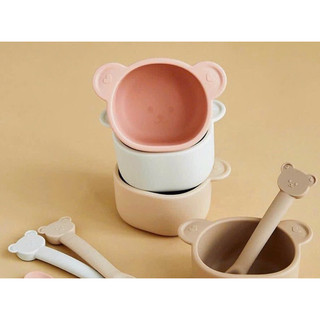 Set bát thìa ăn dặm silicon hình gấu