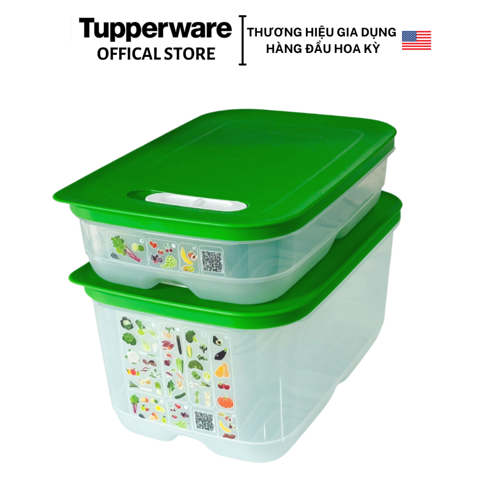 Combo 2 hộp trữ mát có nút hô hấp Tupperware Ventsmart 4.4L và 1.8L - Bảo hành trọn đời - Nhựa nguyên sinh PP số 5