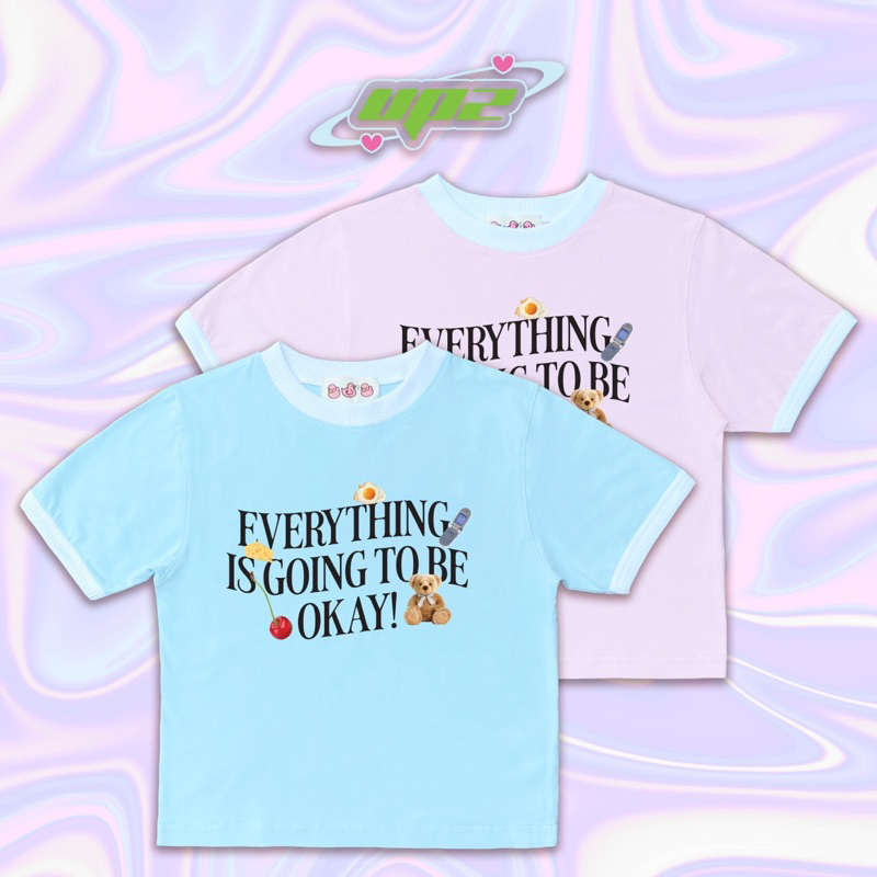 UPZ Áo Thun Cotton Baby Tee Màu Phối Cổ Trắng Everything Is Going To Be Okay (2 Màu)