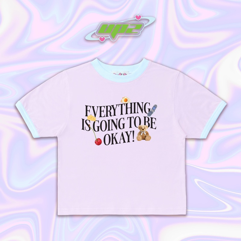 UPZ Áo Thun Cotton Baby Tee Màu Phối Cổ Trắng Everything Is Going To Be Okay (2 Màu)