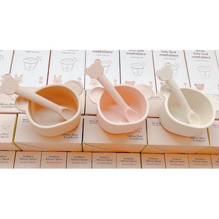 Set bát thìa ăn dặm silicon hình gấu
