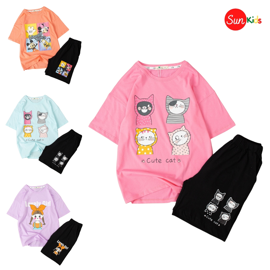 Đồ bộ thun bé gái, đồ bộ trẻ em chất cotton, có nhiều màu, size 8-18 tuổi - SUNKIDS