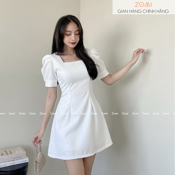 Đầm xòe cổ vuông tay phồng tôn dáng thiết kế ZOMI D9344