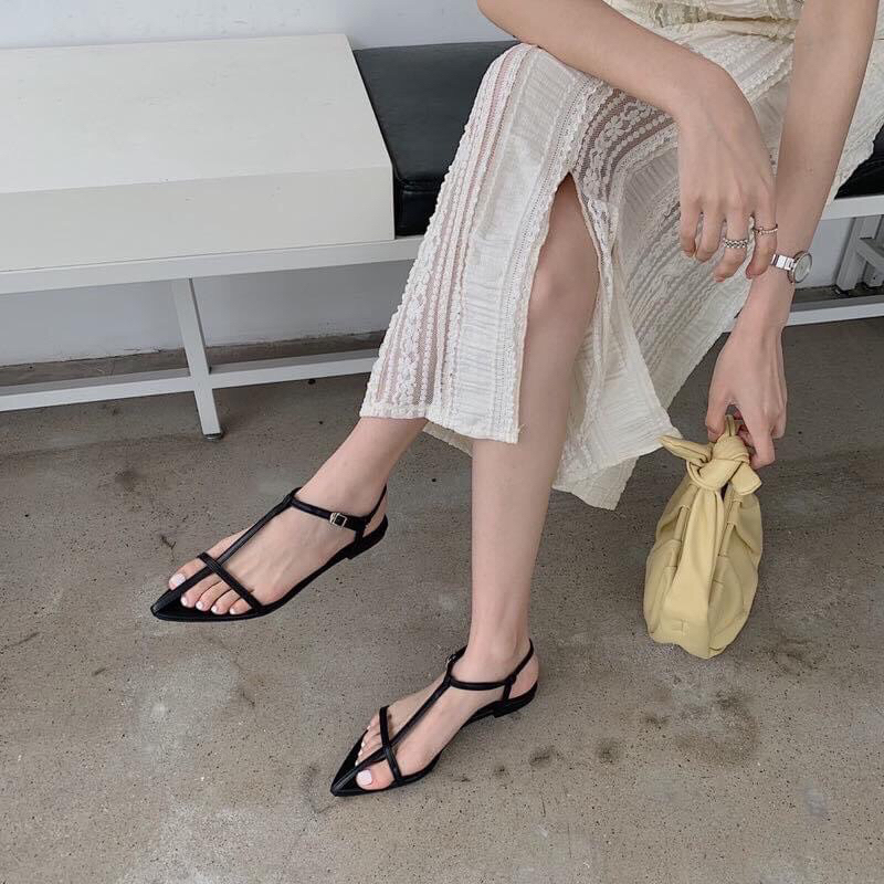Sandal mũi ngọn 2 quai chéo vuông góc sang chảnh có big size 35-45