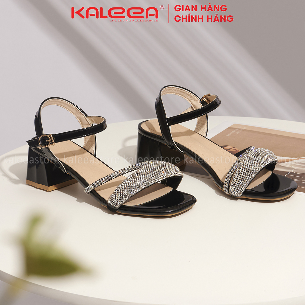 Giày Sandal Cao Gót Nữ 5p Thiết Kế Quai Đính Đá KALEEA - H10